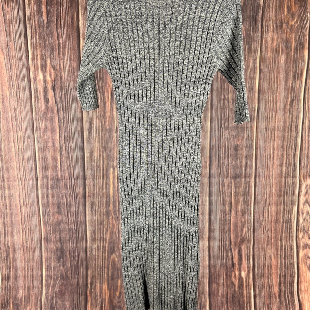 Skies Are Blue Gray Ribbed Long Sleeve Sheath Dress